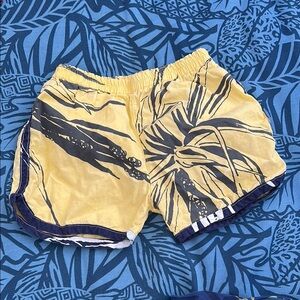 Kealapiko girl shorts. Yellow, black and Blue Tropical Print Shorts